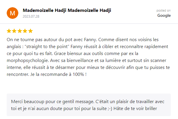 Avis - Séance de coaching psycho-émotionnel avec Fanny D'Avvocato - B-Lenos