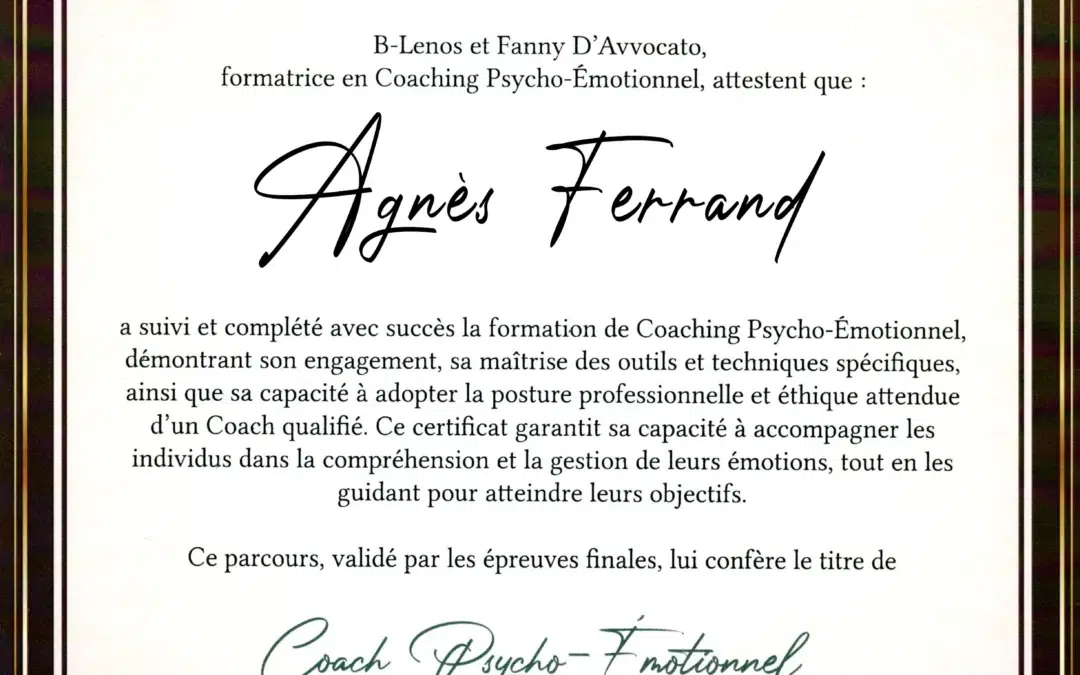 Agnès Ferrand – Coach de Vie en Psycho-Émotionnel certifiée B-Lenos®