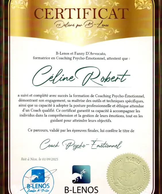Céline Robert – Coach de Vie en Psycho-Émotionnel certifiée B-Lenos®