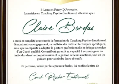 Claire Bordas – Coach de Vie en Psycho-Émotionnel certifiée B-Lenos®
