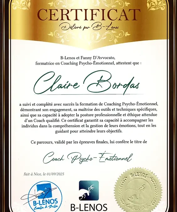 Claire Bordas – Coach de Vie en Psycho-Émotionnel certifiée B-Lenos®