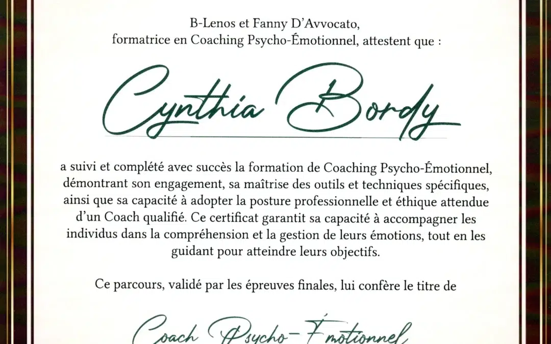Cynthia Bordy – Coach de Vie en Psycho-Émotionnel certifiée B-Lenos®