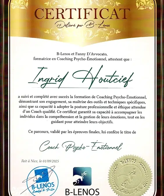 Ingrid Houtcief – Coach de Vie en Psycho-Émotionnel certifiée B-Lenos®