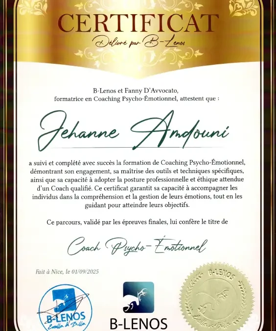 Jehanne Amdouni – Coach de Vie en Psycho-Émotionnel certifiée B-Lenos®