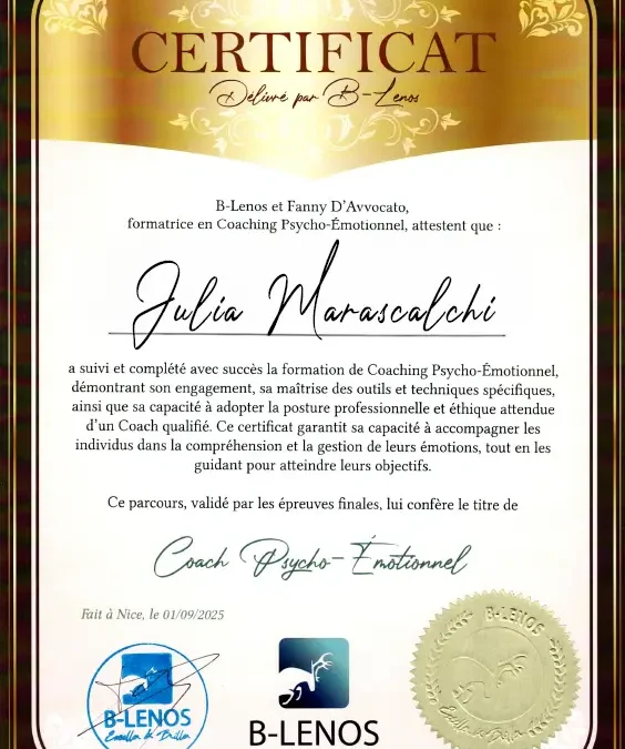 Julia Marascalchi – Coach de Vie en Psycho-Émotionnel certifiée B-Lenos®