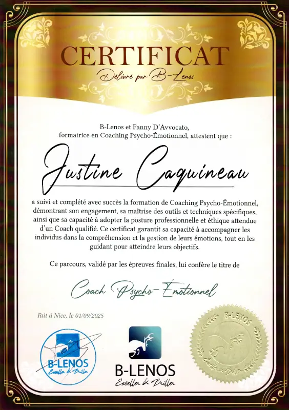 Justine Caquineau - Coach Psycho-émotionnel - Méthode B-Lenos - BL25-CPE-Q42D68AE