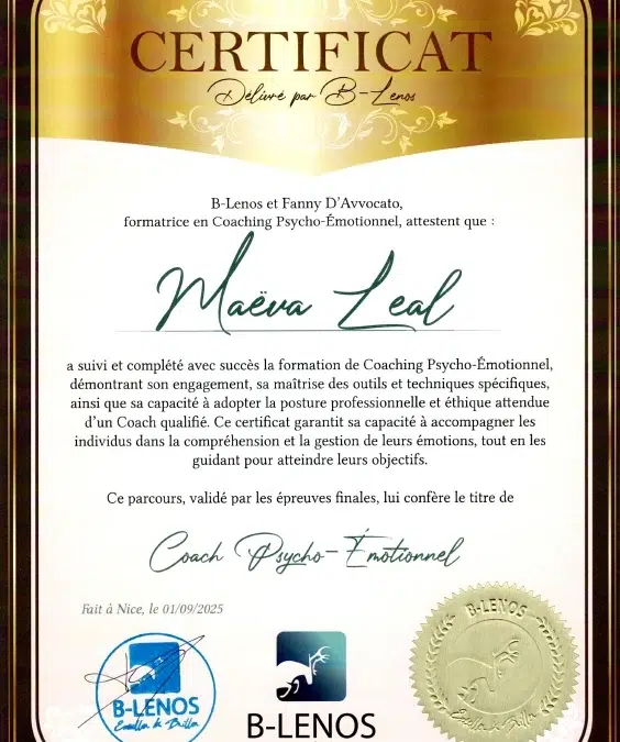 Maëva Leal – Coach de Vie en Psycho-Émotionnel certifiée B-Lenos®