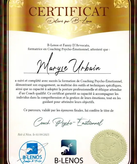 Maryse Urbain – Coach de Vie en Psycho-Émotionnel certifiée B-Lenos®