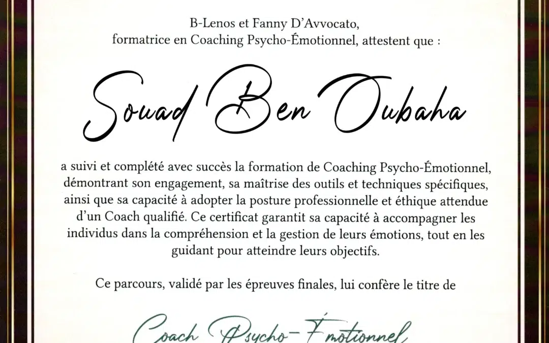 Souad Ben Oubaha – Coach de Vie en Psycho-Émotionnel certifiée B-Lenos®