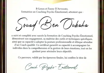 Souad Ben Oubaha – Coach de Vie en Psycho-Émotionnel certifiée B-Lenos®
