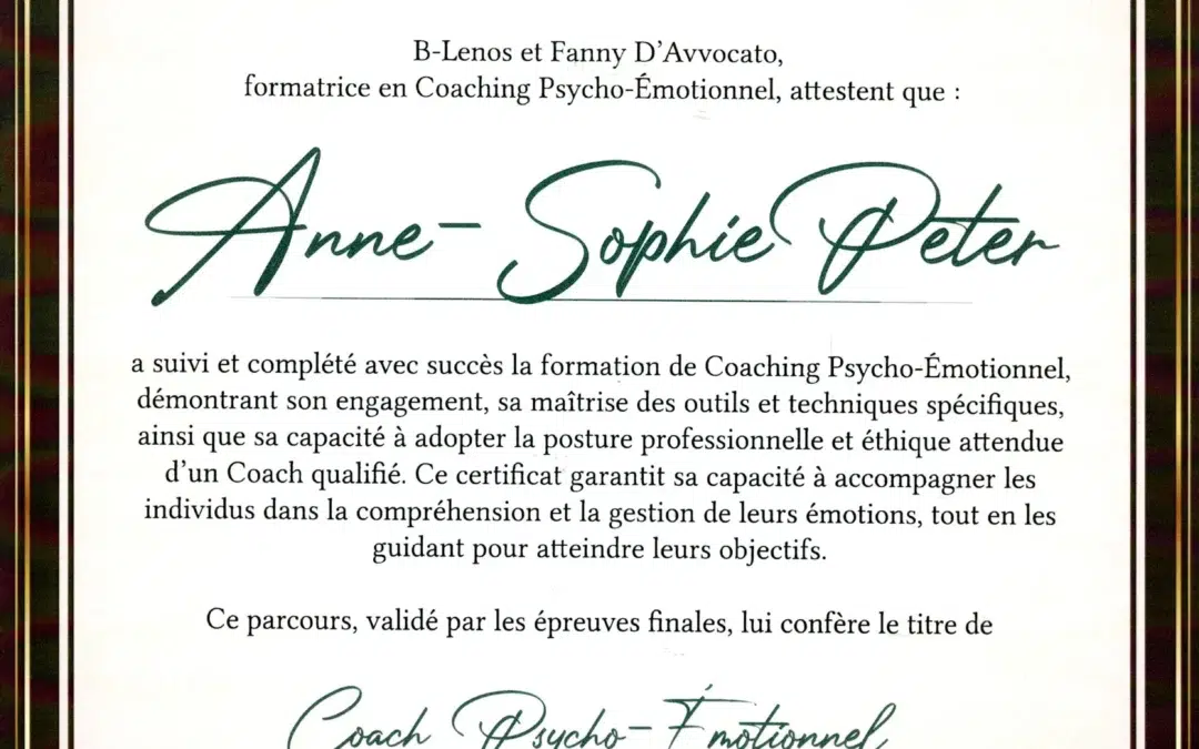 Anne-Sophie Peter – Coach de Vie en Psycho-Émotionnel certifiée B-Lenos®