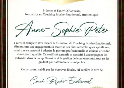 Anne-Sophie Peter – Coach de Vie en Psycho-Émotionnel certifiée B-Lenos®