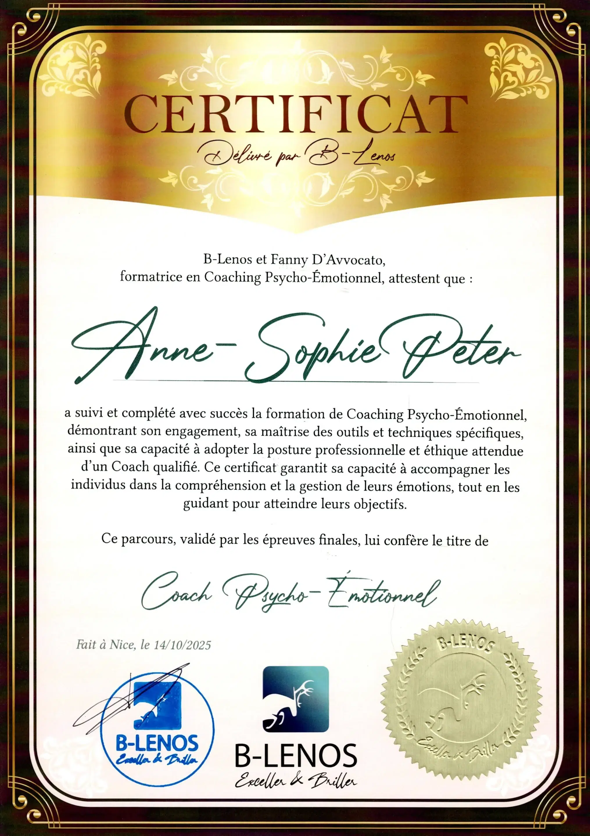 Anne-Sophie Peter - Coach Psycho-émotionnel - Méthode B-Lenos - BL26-CPE-B2932QQG