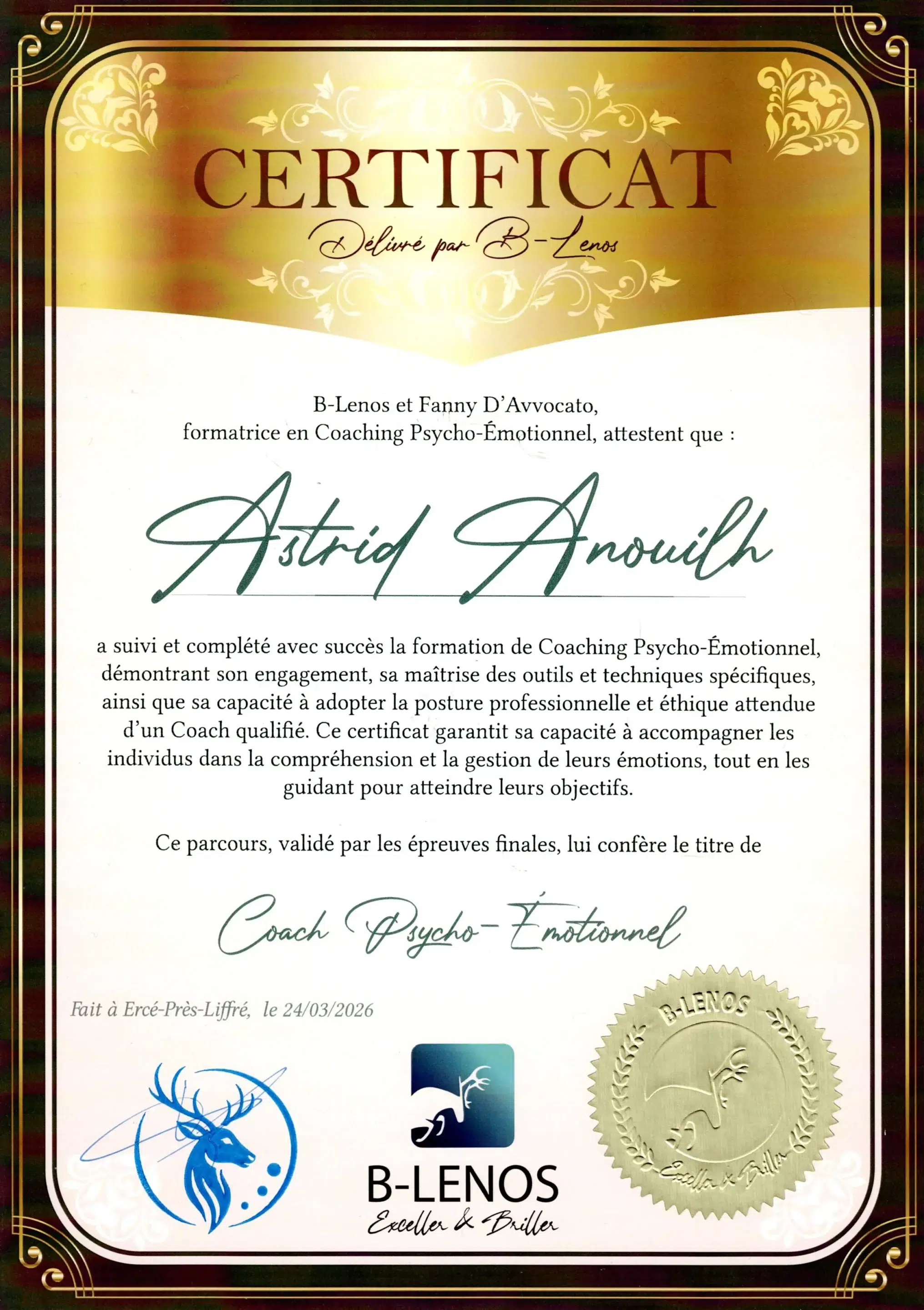 Astrid Anouilh - Coach Psycho-émotionnel - Méthode B-Lenos - BL26-CPE-REP89ENK