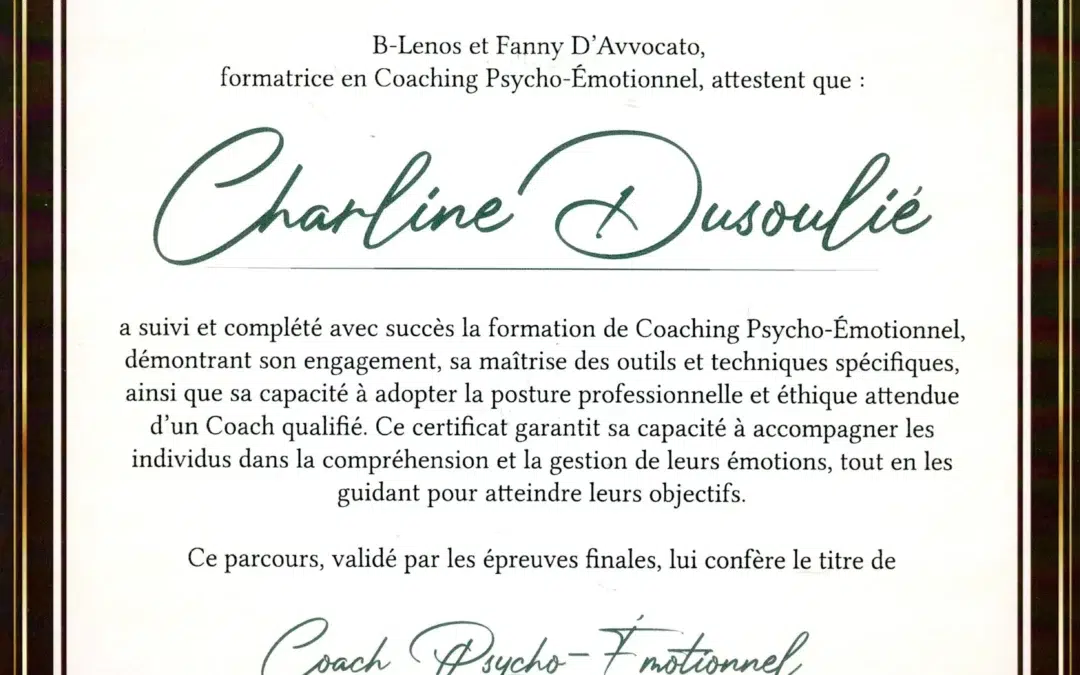 Charline Dusoulié – Coach de Vie en Psycho-Émotionnel certifiée B-Lenos®