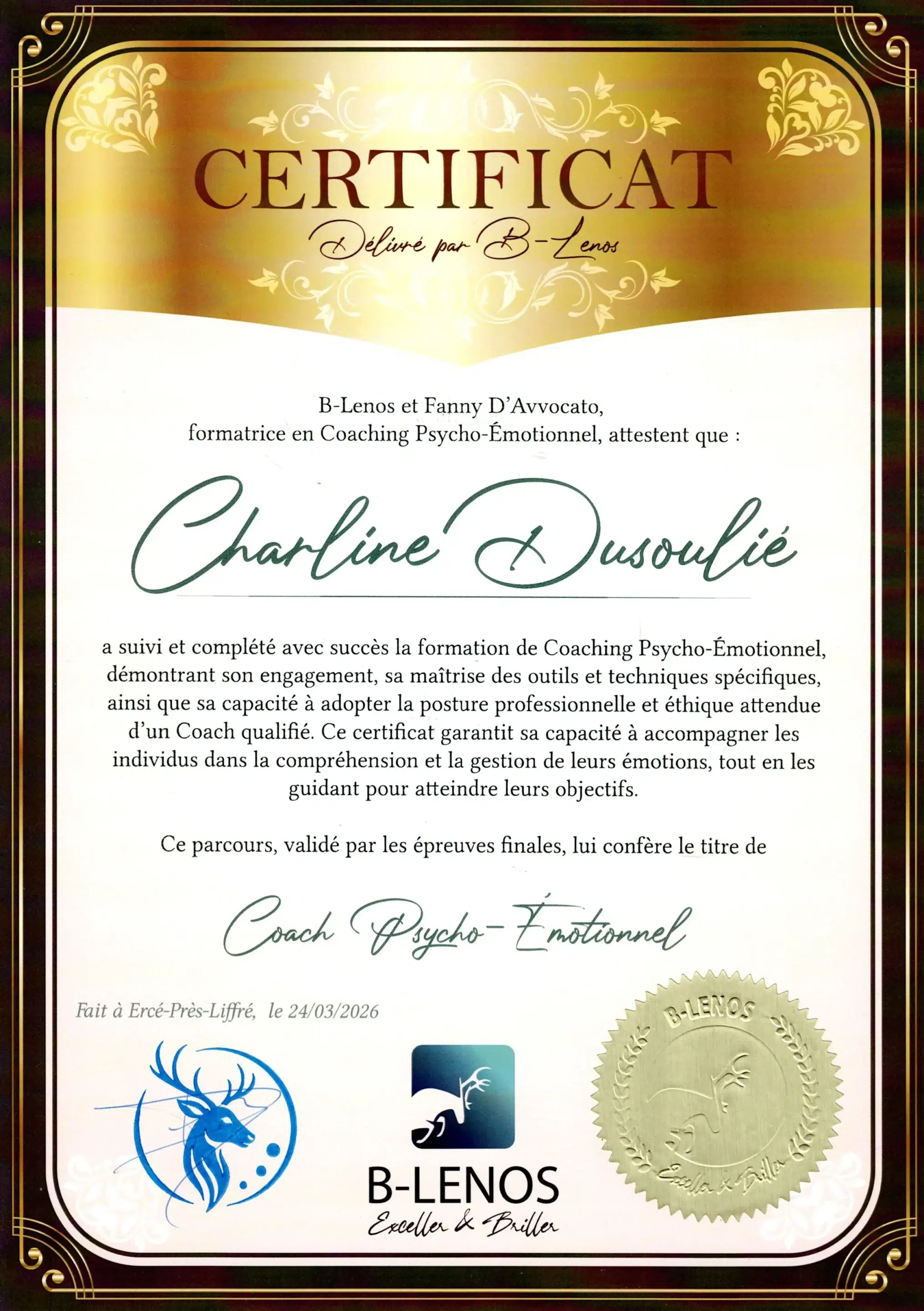 Charline Dusoulié - Coach Psycho-émotionnel - Méthode B-Lenos - BL26-CPE-UWW0AFOR