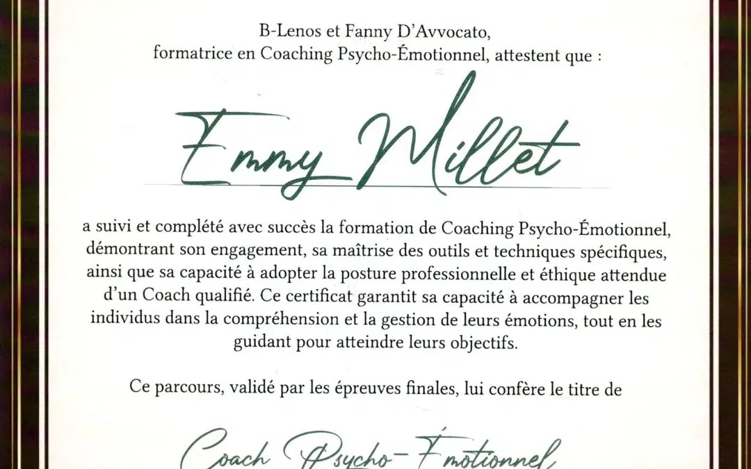 Emmy Millet – Coach de Vie en Psycho-Émotionnel certifiée B-Lenos®