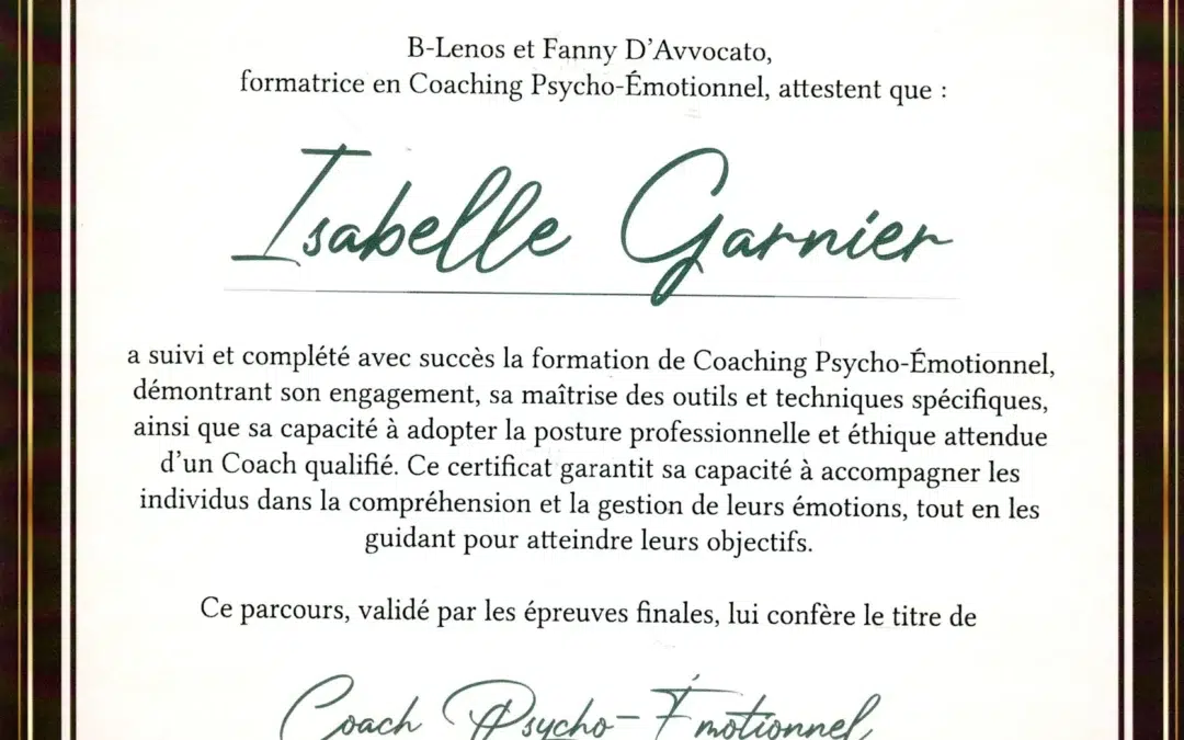Isabelle Garnier – Coach de Vie en Psycho-Émotionnel certifiée B-Lenos®