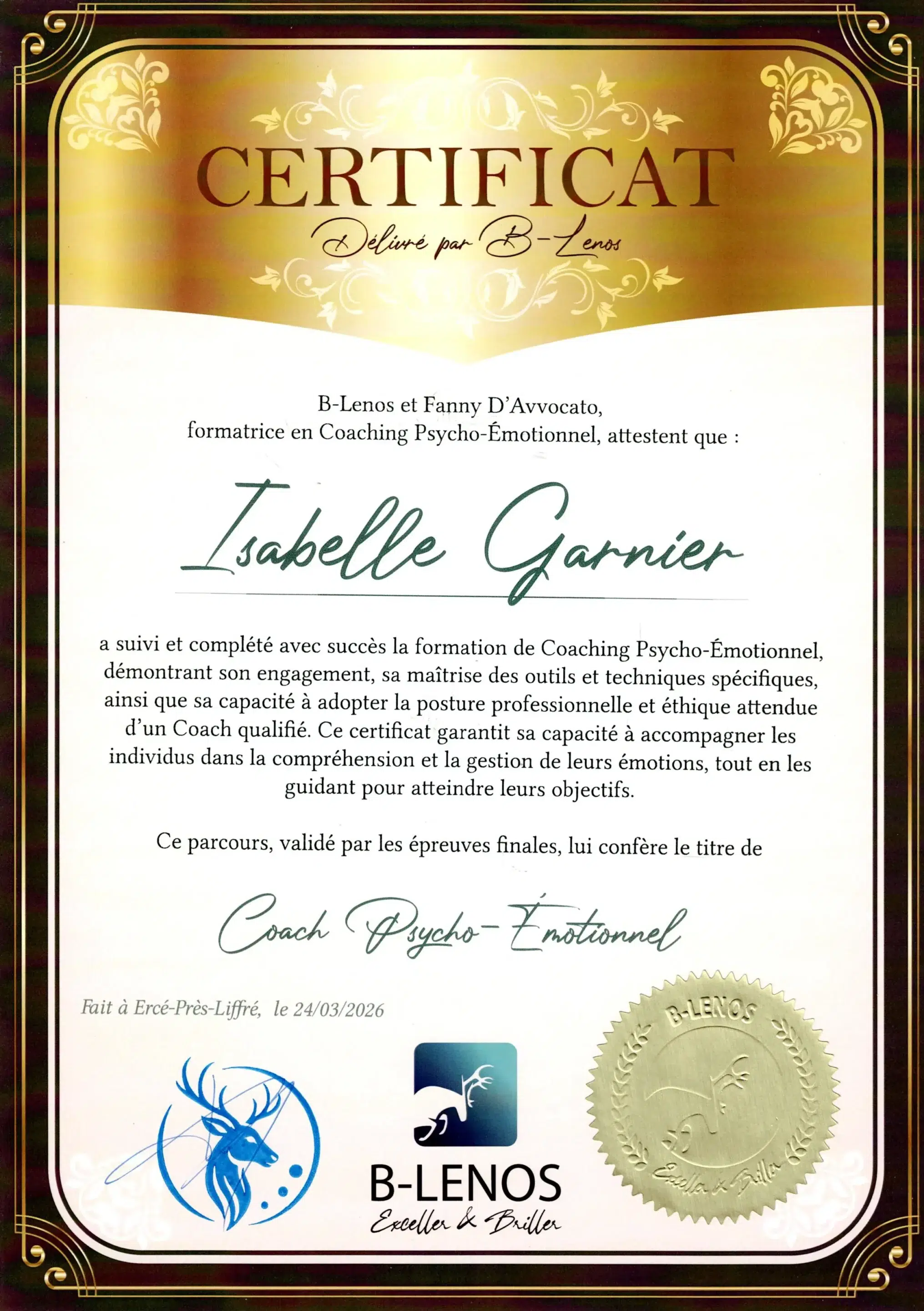 Isabelle Garnier - Coach Psycho-émotionnel - Méthode B-Lenos - BL26-CPE-J1W3S7N5