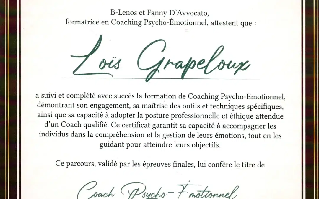 Loïs Grapeloux – Coach de Vie en Psycho-Émotionnel certifiée B-Lenos®