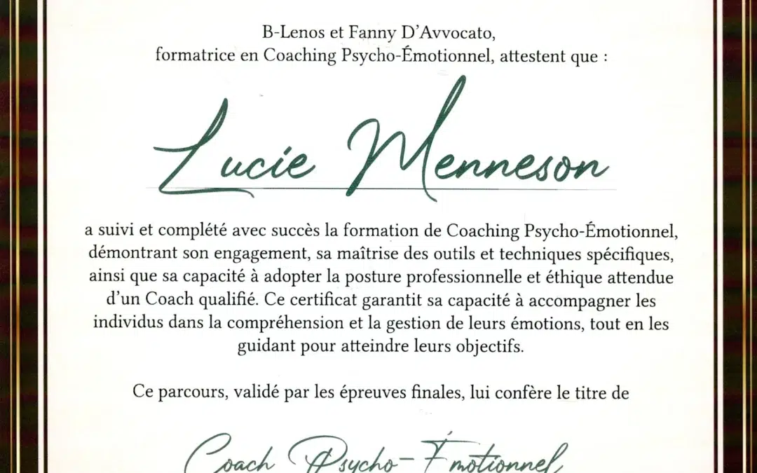Lucie Menneson – Coach de Vie en Psycho-Émotionnel certifiée B-Lenos®