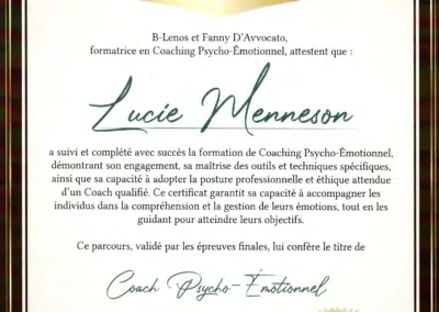 Lucie Menneson – Coach de Vie en Psycho-Émotionnel certifiée B-Lenos®