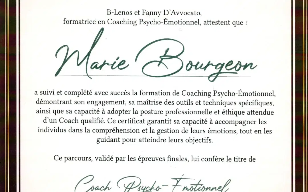 Marie Bourgeon – Coach de Vie en Psycho-Émotionnel certifiée B-Lenos®