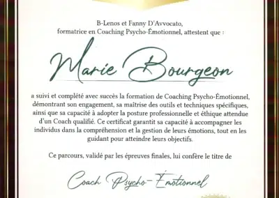 Marie Bourgeon – Coach de Vie en Psycho-Émotionnel certifiée B-Lenos®