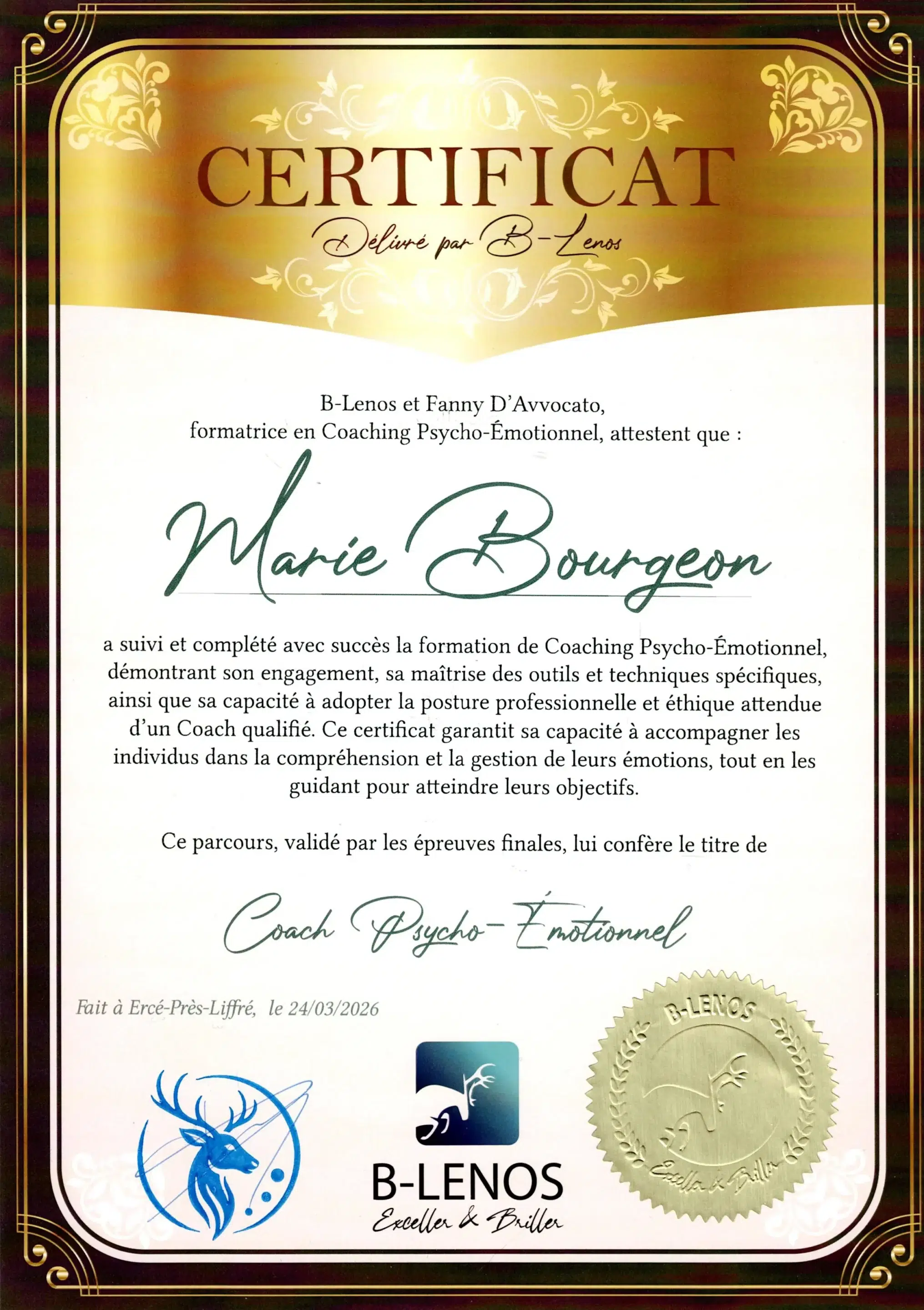 Marie Bourgeon - Coach Psycho-émotionnel - Méthode B-Lenos - BL26-CPE-8NTCRBN2