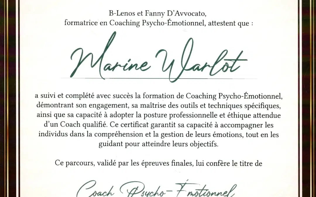 Marine Warlot – Coach de Vie en Psycho-Émotionnel certifiée B-Lenos®