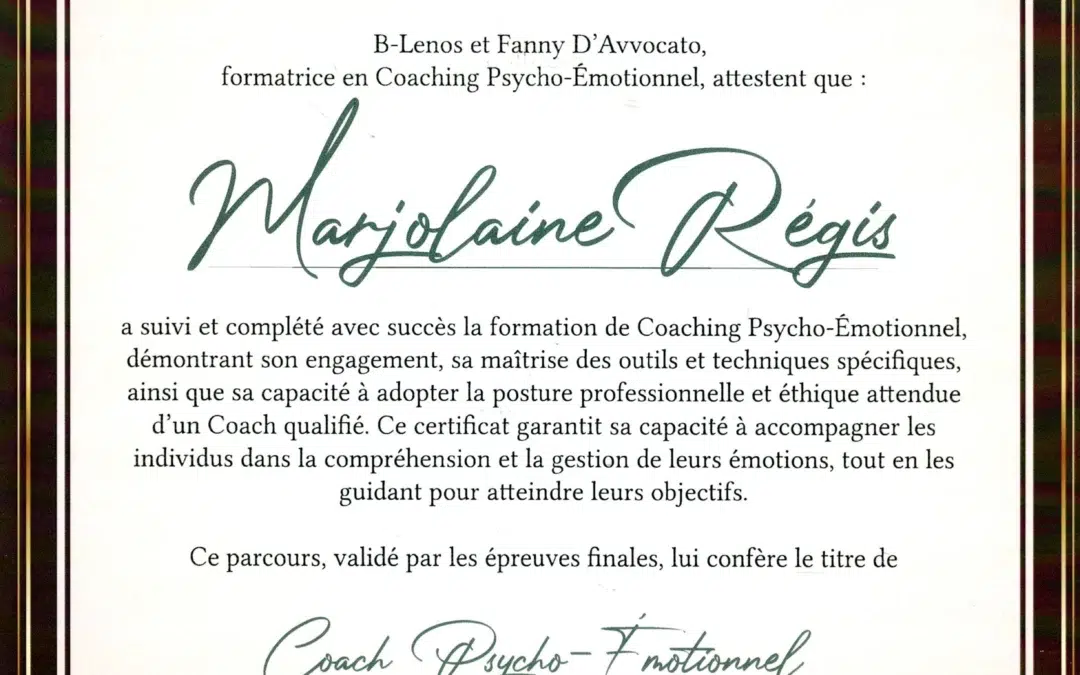 Marjolaine Régis– Coach de Vie en Psycho-Émotionnel certifiée B-Lenos®