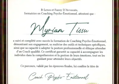 Myriam Tissu – Coach de Vie en Psycho-Émotionnel certifiée B-Lenos®