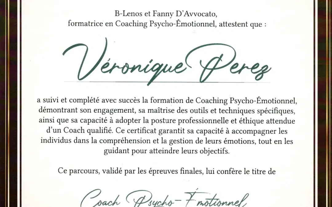 Véronique Perez – Coach de Vie en Psycho-Émotionnel certifiée B-Lenos®