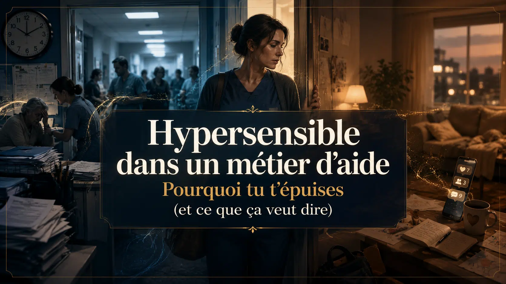 Femme hypersensible épuisée dans un métier d’aide entre charge émotionnelle au travail et fatigue à la maison