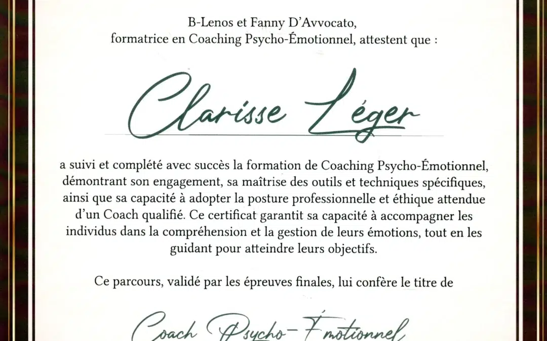 Clarisse Léger – Coach de Vie en Psycho-Émotionnel certifiée B-Lenos®