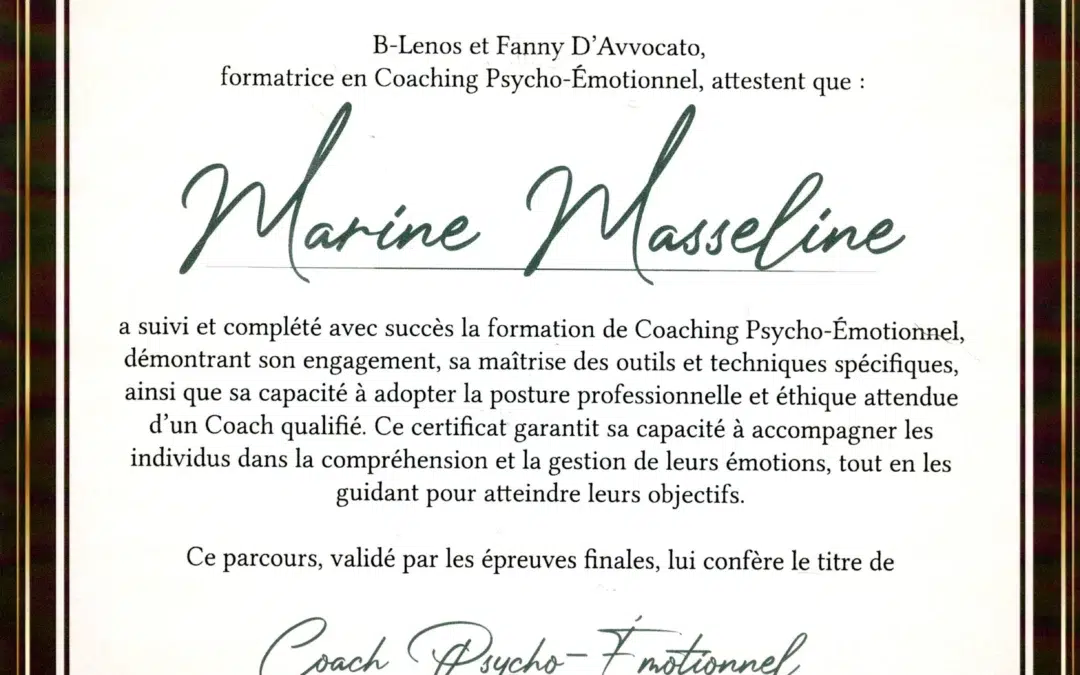 Marine Masseline – Coach de Vie en Psycho-Émotionnel certifiée B-Lenos®
