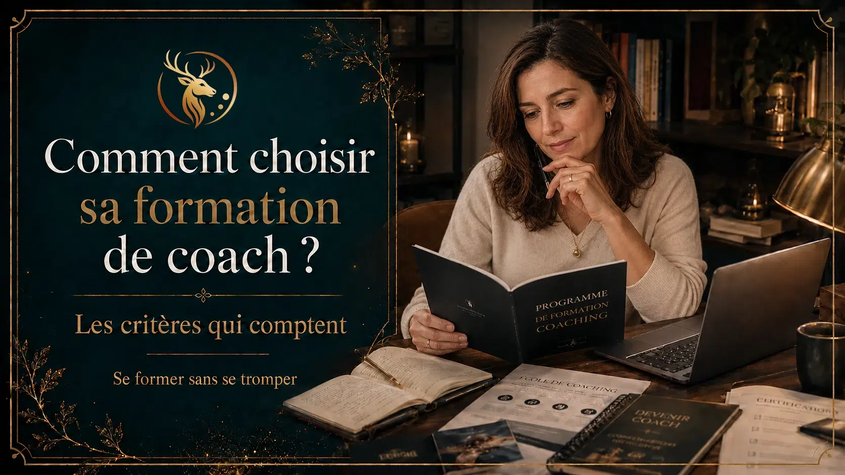Femme comparant plusieurs programmes pour choisir sa formation de coach